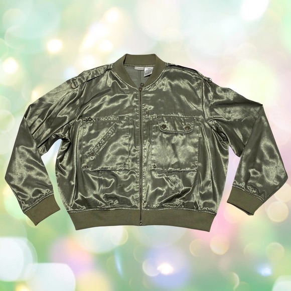 NO Boundaries Green Satin Full Zip Bomber Jacket - Picture 11 of 11